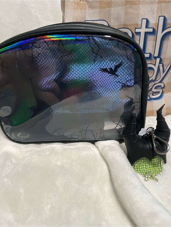 Bath & Body Works Handbags - Bath & Body Works Iridescent Black Holographic Cosmetic Bag with Bat Accent